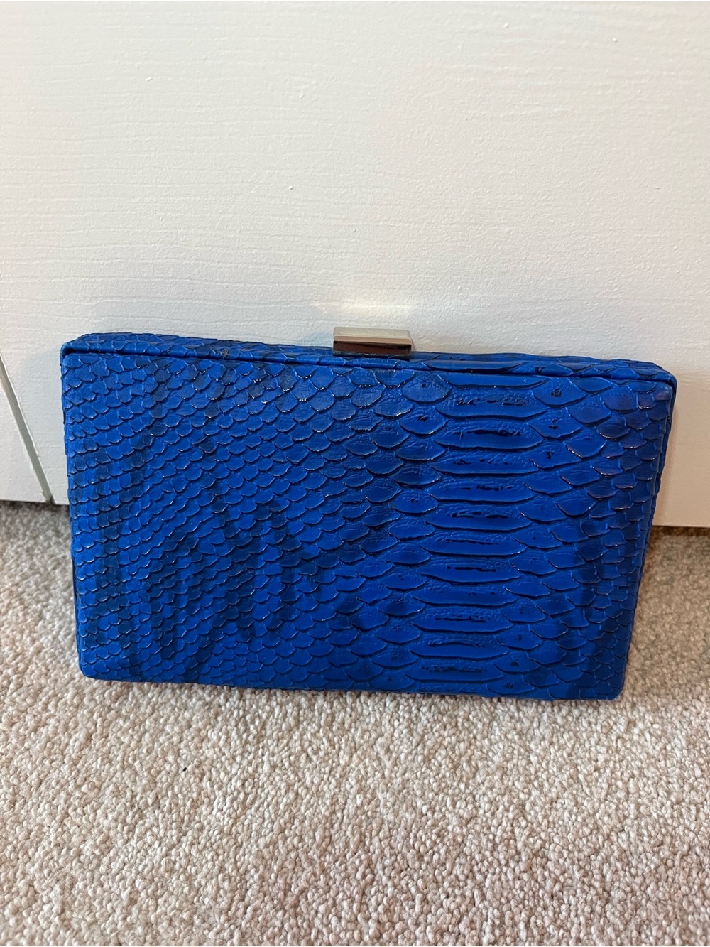 Blue Textured Python-Style Clutch - Sophisticated Evening Bag